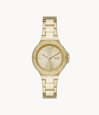 DKNY Chambers Three-Hand Gold-Tone Stainless Steel Woman's Watch | NY6655 | Time Watch Specialists