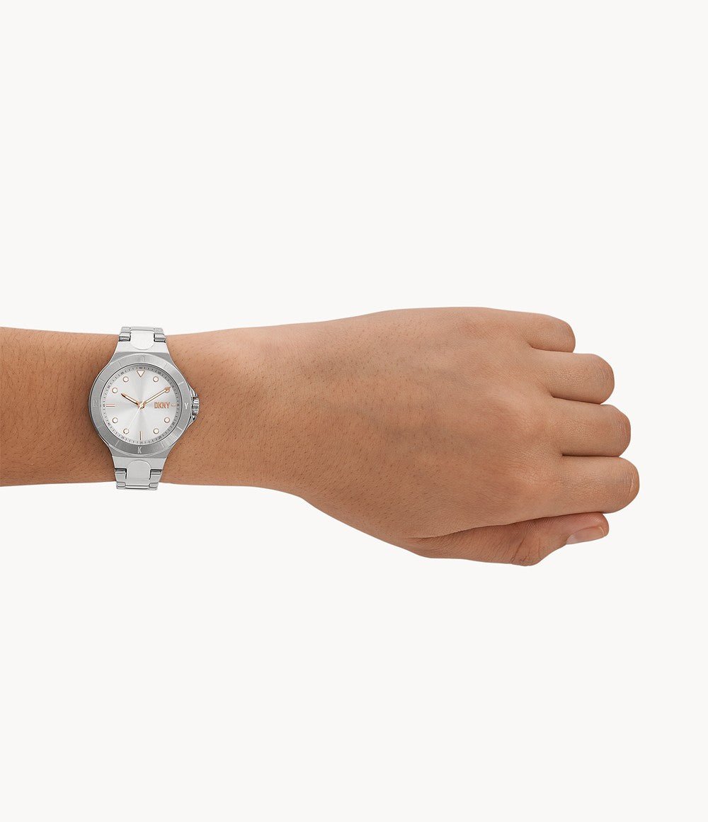 DKNY Chambers Silver Dial and White Steel Bracelet 38mm Women's Watch | NY6641 | TIME Watches