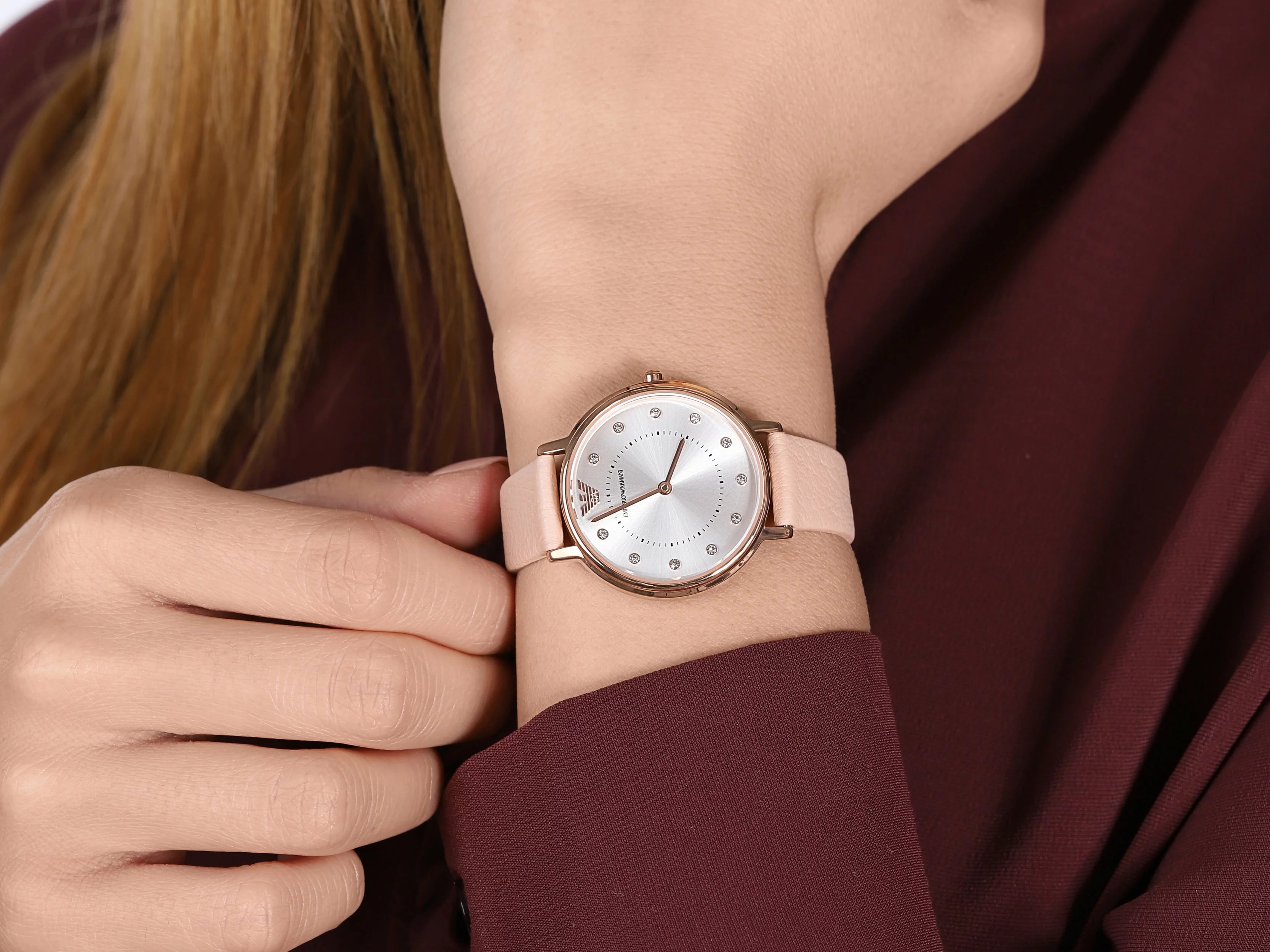 Emporio Armani Kappa Rose Gold Round Leather Women's Watch - AR2510 | Time Watch Specialists