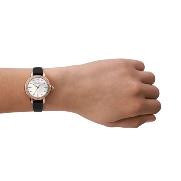 Emporio Armani Three-Hand Black Leather Woman's Watch | AR11598