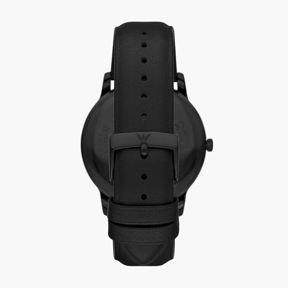 Emporio Armani Three-Hand Date Black Leather Men's Watch | AR11573 | Time Watch Specialists