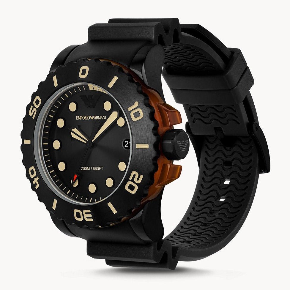 Emporio Armani Three-Hand Date Black Polyurethane Band Men's Watch | AR11539 | Time Watch Specialists