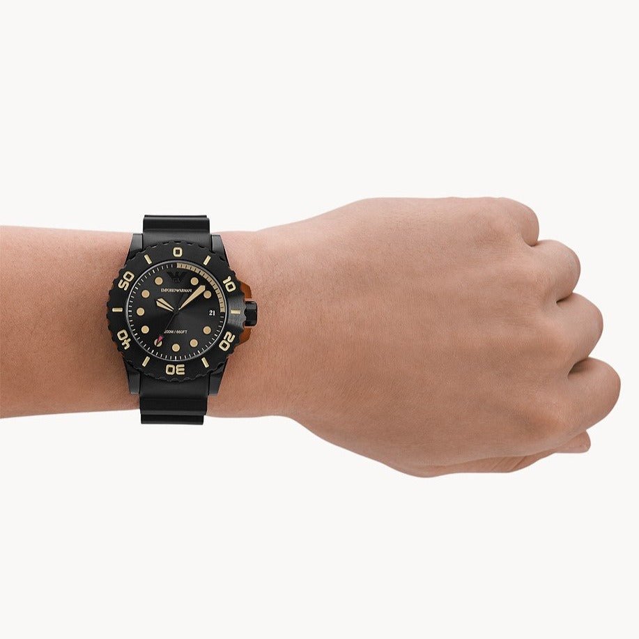 Emporio Armani Three-Hand Date Black Polyurethane Band Men's Watch | AR11539 | Time Watch Specialists