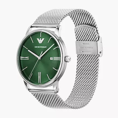 Emporio Armani Three-Hand Date Stainless Steel Mesh Men's Watch | AR11578 | Time Watch Specialists