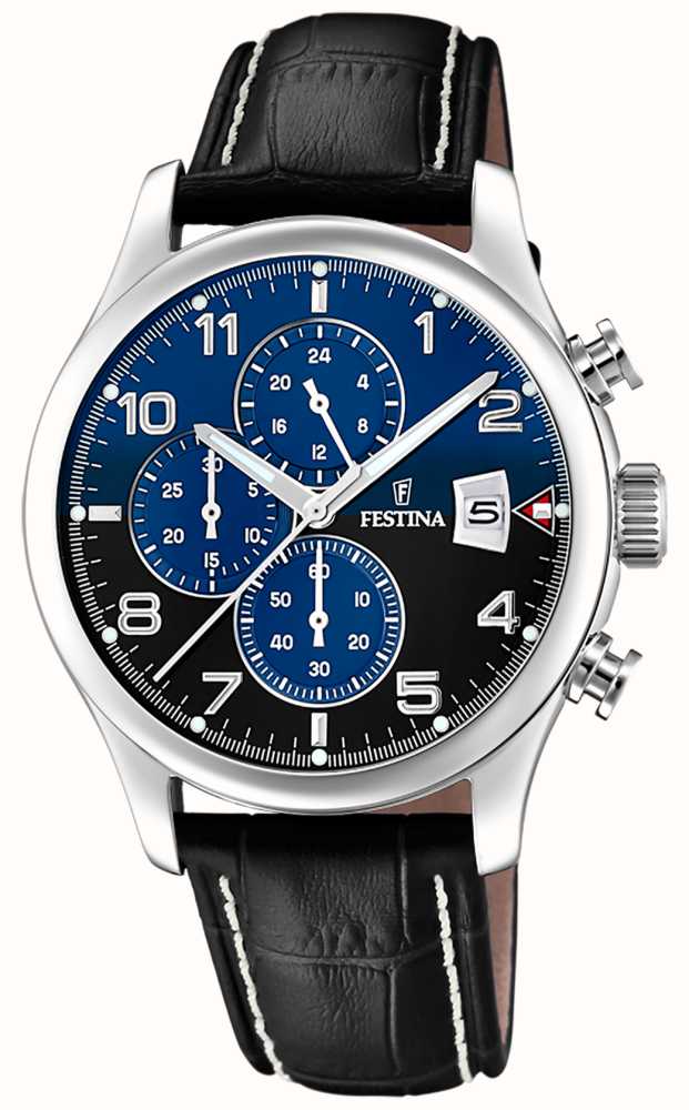 Blue Watch With Blue Leather Strap Expensive Buy Festina