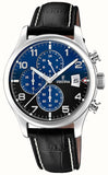 Festina Chronograph Blue Dial Black Leather Strap Men's Watch | F20375/7 | Time Watch Specialists