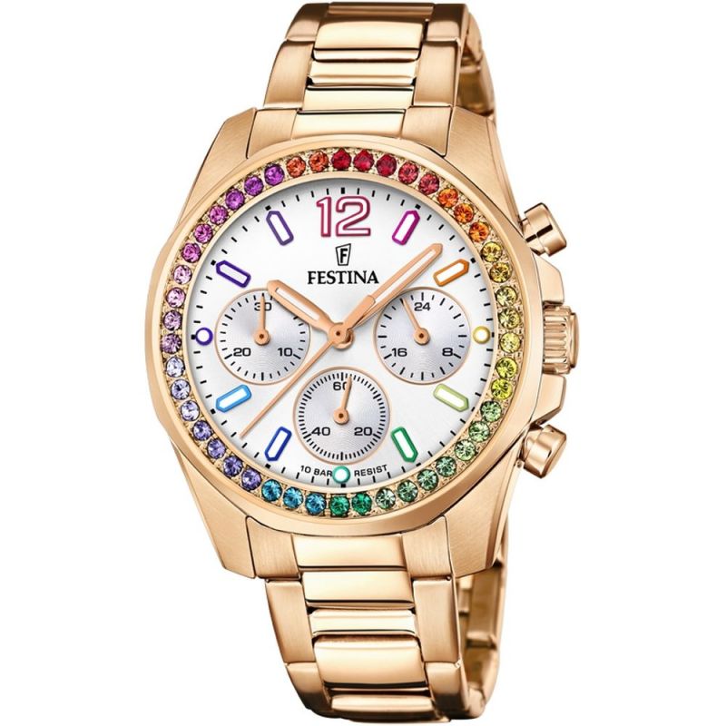 Festina Chronograph Gold Multicolor Woman's Watch | F20639/2 | Time Watch Specialists
