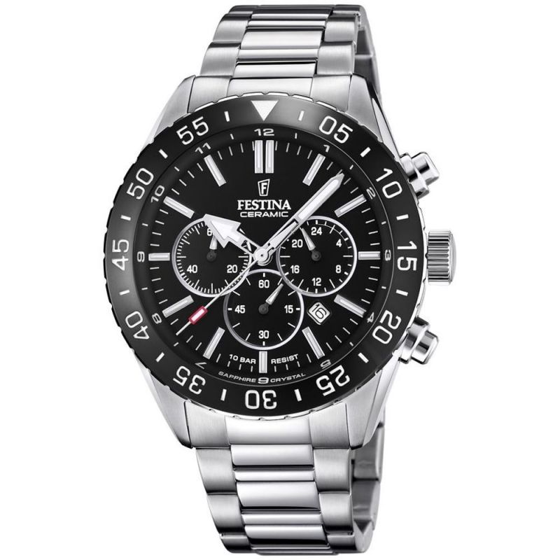 Festina Stainless Steel Black Dial Chronograph Men's Watch | F20575/3 | Time Watch Specialists