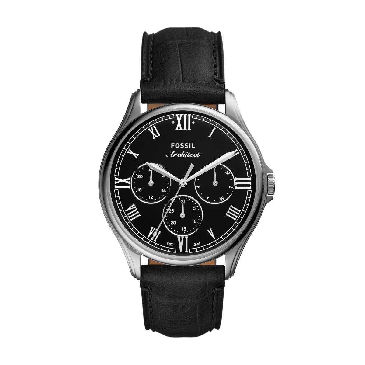 Fossil ARC-02 Multifunction Black Croco Leather Watch - FS802 | Time Watch Specialists