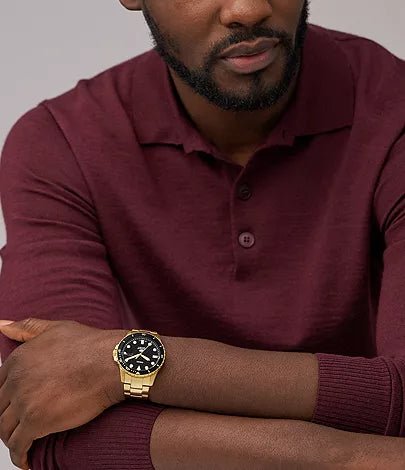 Fossil Blue Dive Three-Hand Date Gold-Tone Stainless Steel Men's Watch| FS6035 | Time Watch Specialists