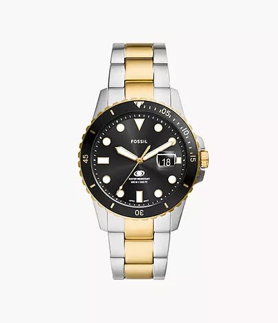 Fossil Blue Dive Three-Hand Date Two-Tone Stainless Steel Men's Watch | FS6031 | Time Watch Specialists