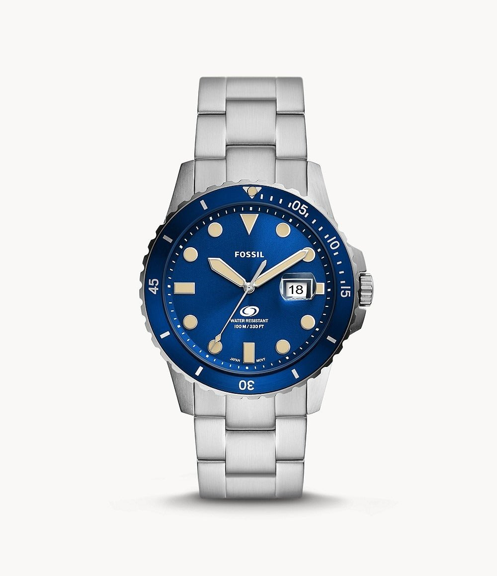 Fossil Blue Three-Hand Date Stainless Steel Watch | Time Watch Specialists