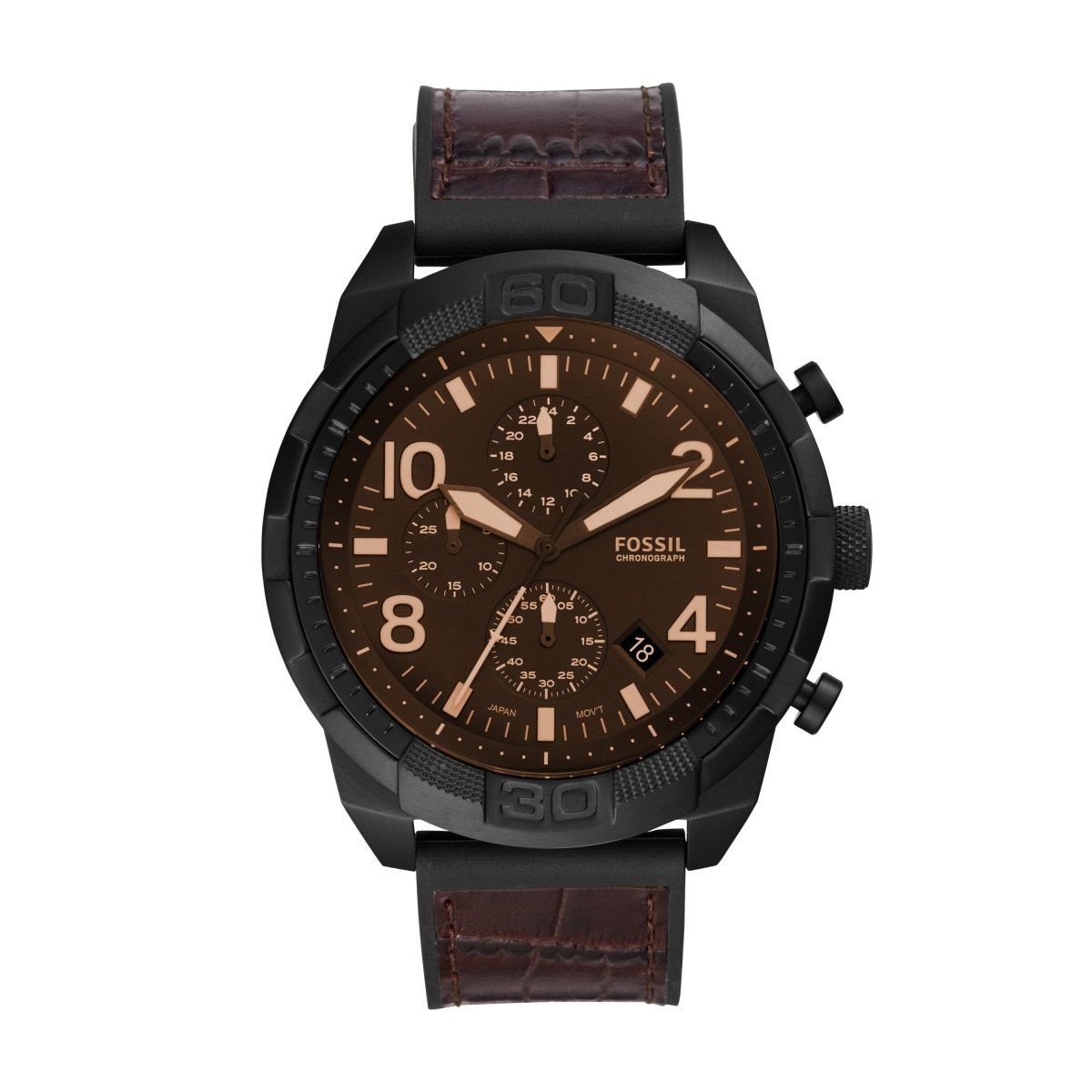 Fossil Bronson Chronograph Brown Croco Leather Men's Watch - FS5713 | Time Watch Specialists