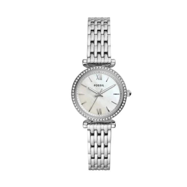 Fossil Carlie Mini Silver Round Stainless Steel Woman's Watch | ES4647 | Time Watch Specialists