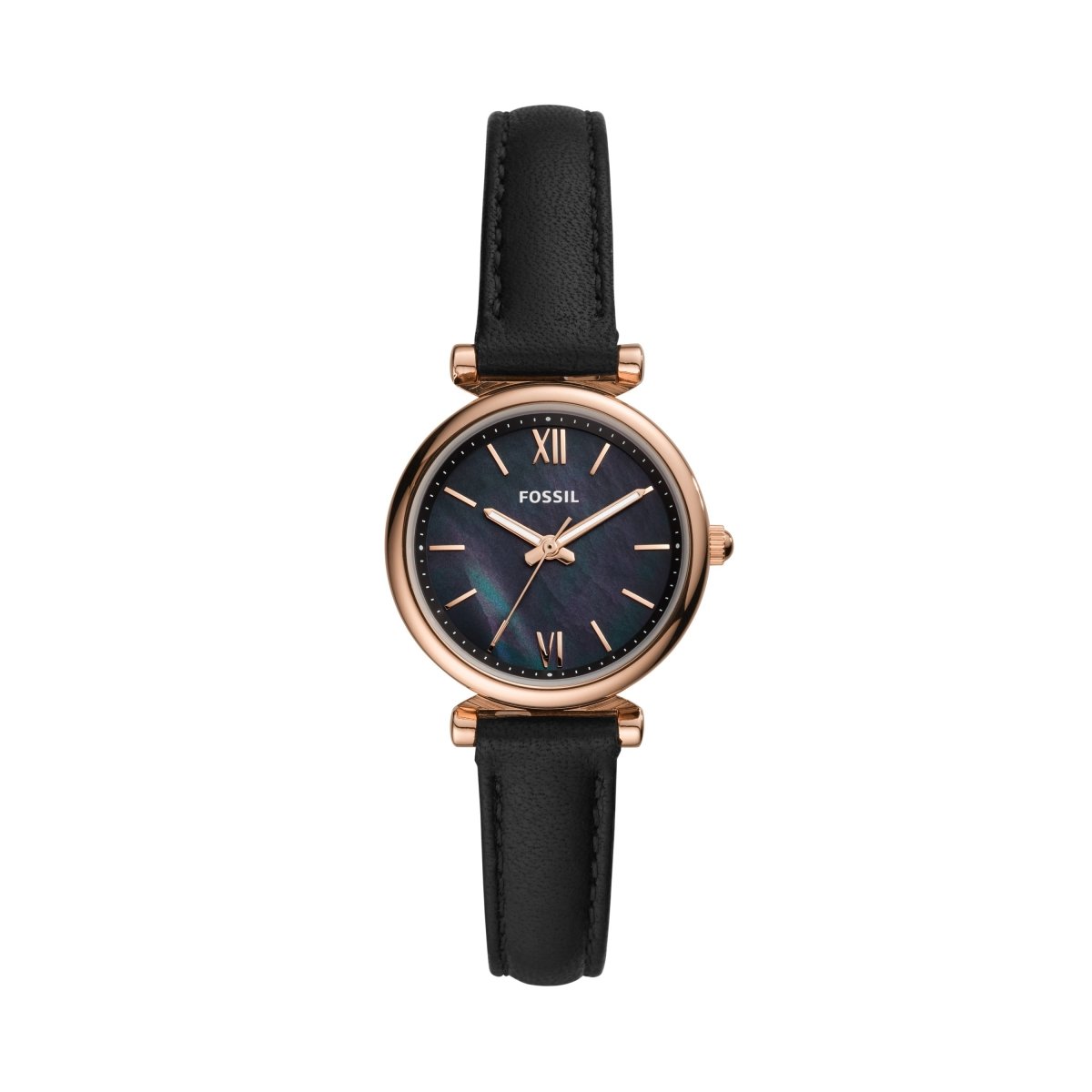 Fossil Carlie Mini Three-Hand Black Leather Watch - ES4700 | Time Watch Specialists