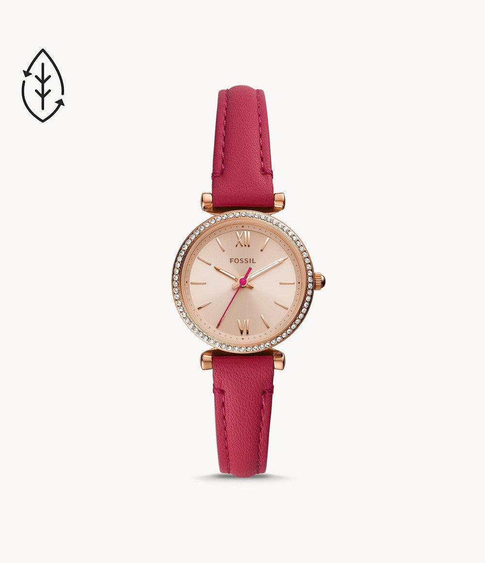 Fossil Carlie Mini Three-Hand Fuchsia Leather Women's Watch - ES5006 | Time Watch Specialists