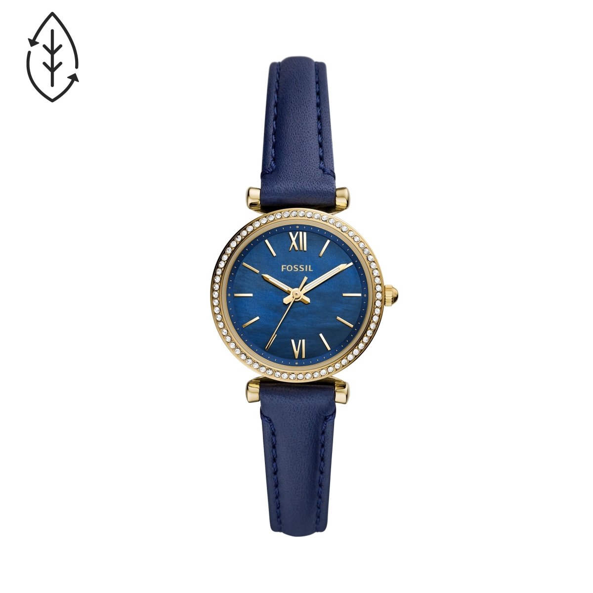 Fossil Carlie Mini Three-Hand Navy Leather Women's Watch - ES5017 | Time Watch Specialists