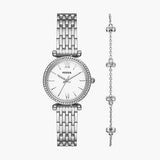 Fossil Carlie Three-Hand Stainless Steel Woman's Watch and Bracelet Box Set | ES5315SET | Time Watch Specialists
