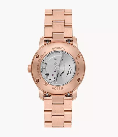 Fossil Heritage Automatic Rose Gold-Tone Stainless Steel Unisex Watch | ME3258 | Time Watch Specialists