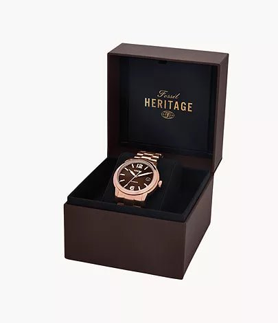 Fossil Heritage Automatic Rose Gold-Tone Stainless Steel Unisex Watch | ME3258 | Time Watch Specialists