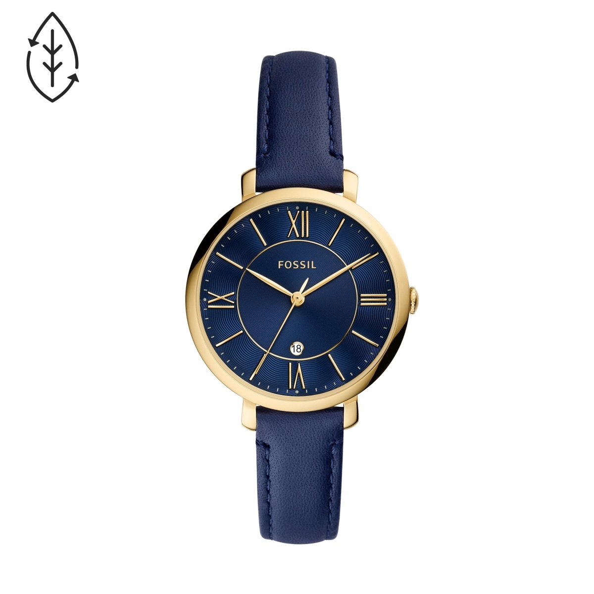 Fossil Jacqueline Three-Hand Date Navy Leather Women's Watch - ES5023 | Time Watch Specialists