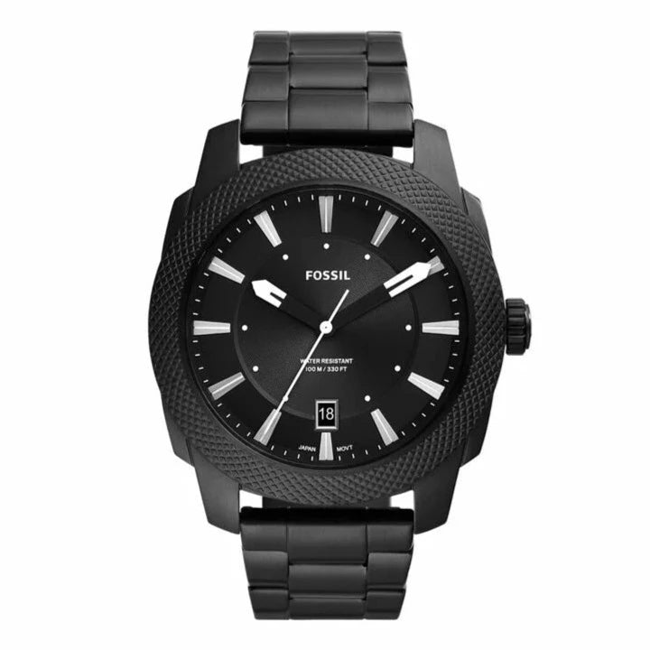 Fossil Machine Three-Hand Date Black Stainless Steel Men's Watch | FS5971 | Time Watch Specialists
