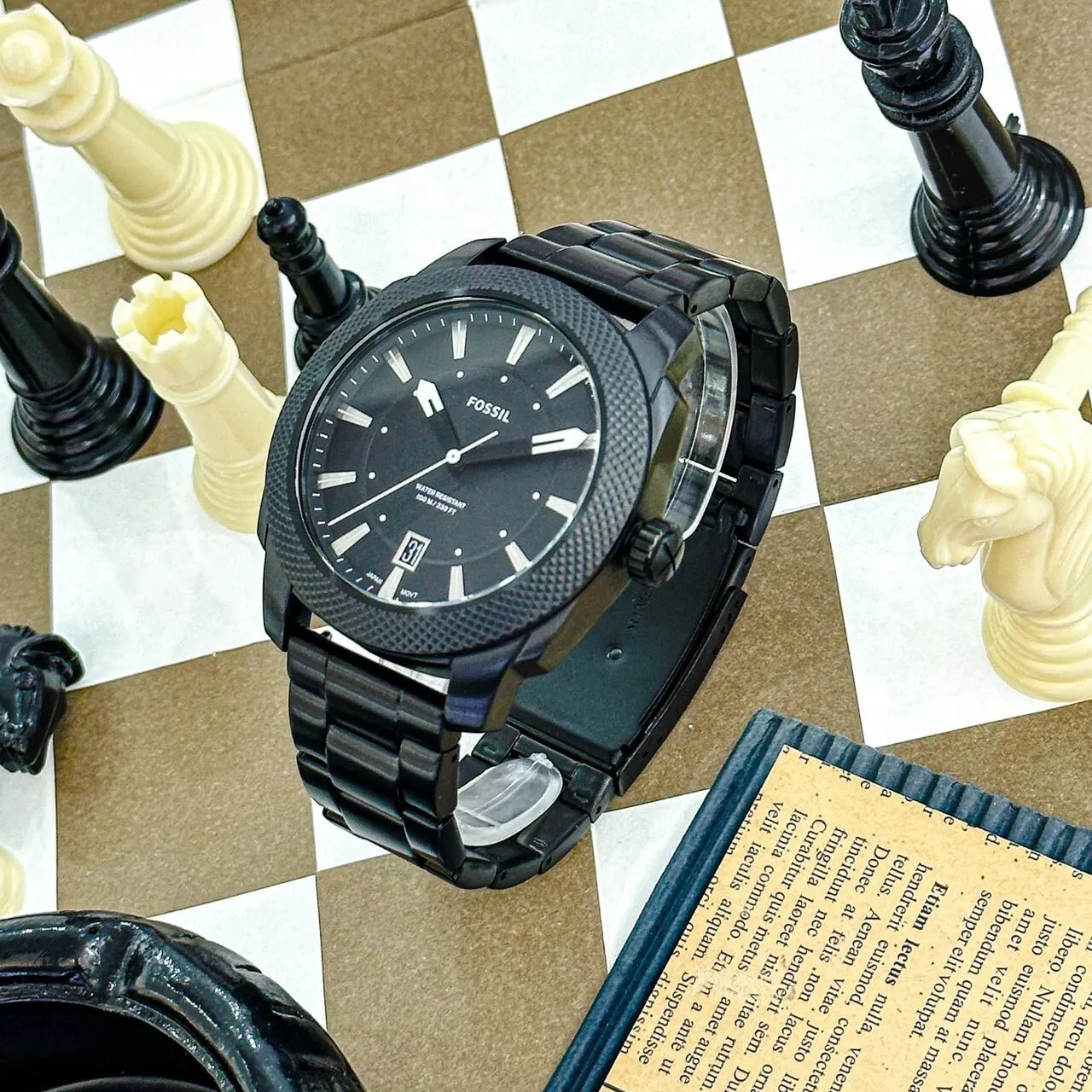 Fossil Machine Three-Hand Date Black Stainless Steel Men's Watch | FS5971 | Time Watch Specialists