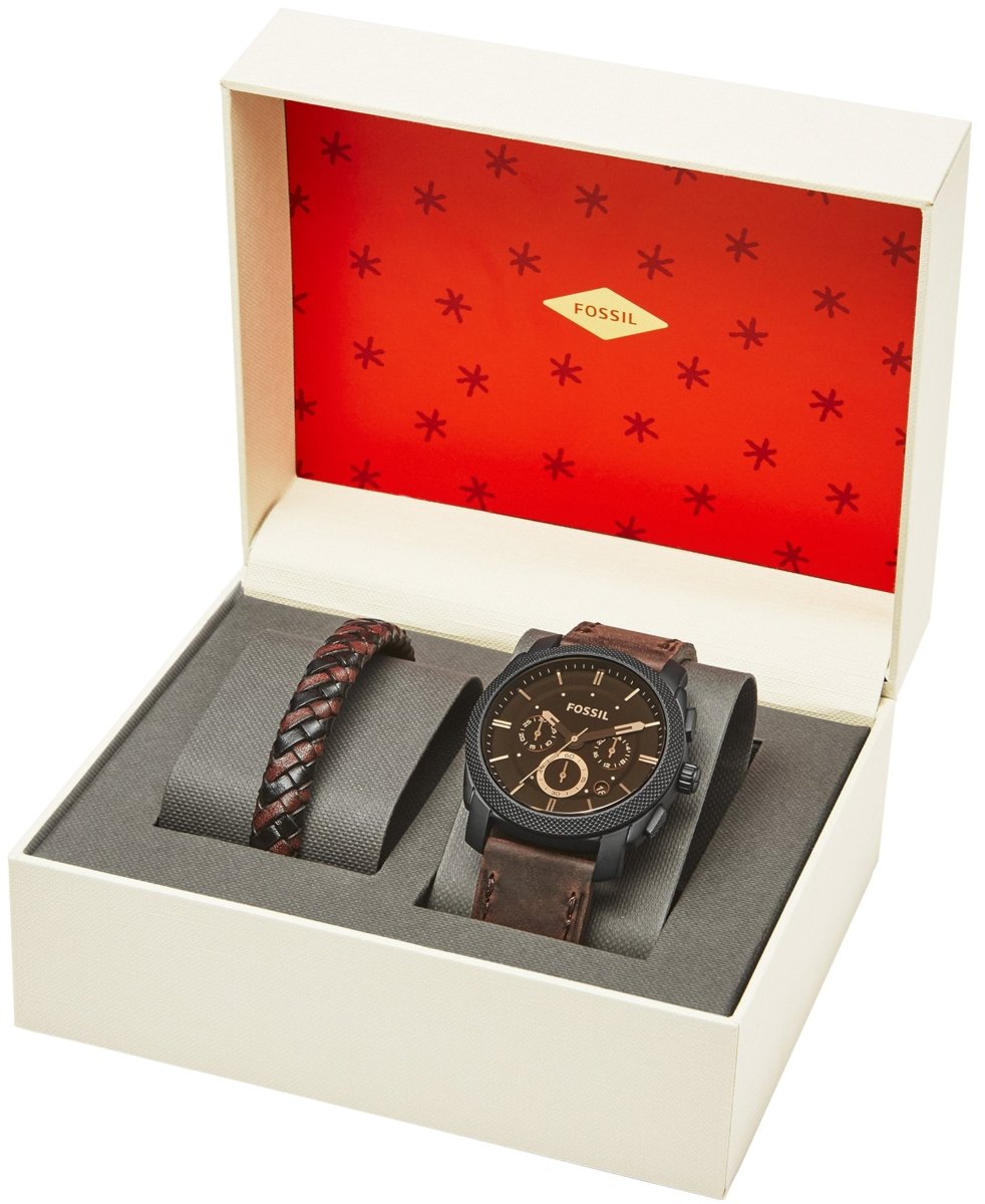 Fossil Men's Machine Black Round Leather Watch - FS5251SET | Time Watch Specialists