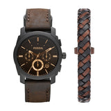 Fossil Men's Machine Black Round Leather Watch - FS5251SET | Time Watch Specialists