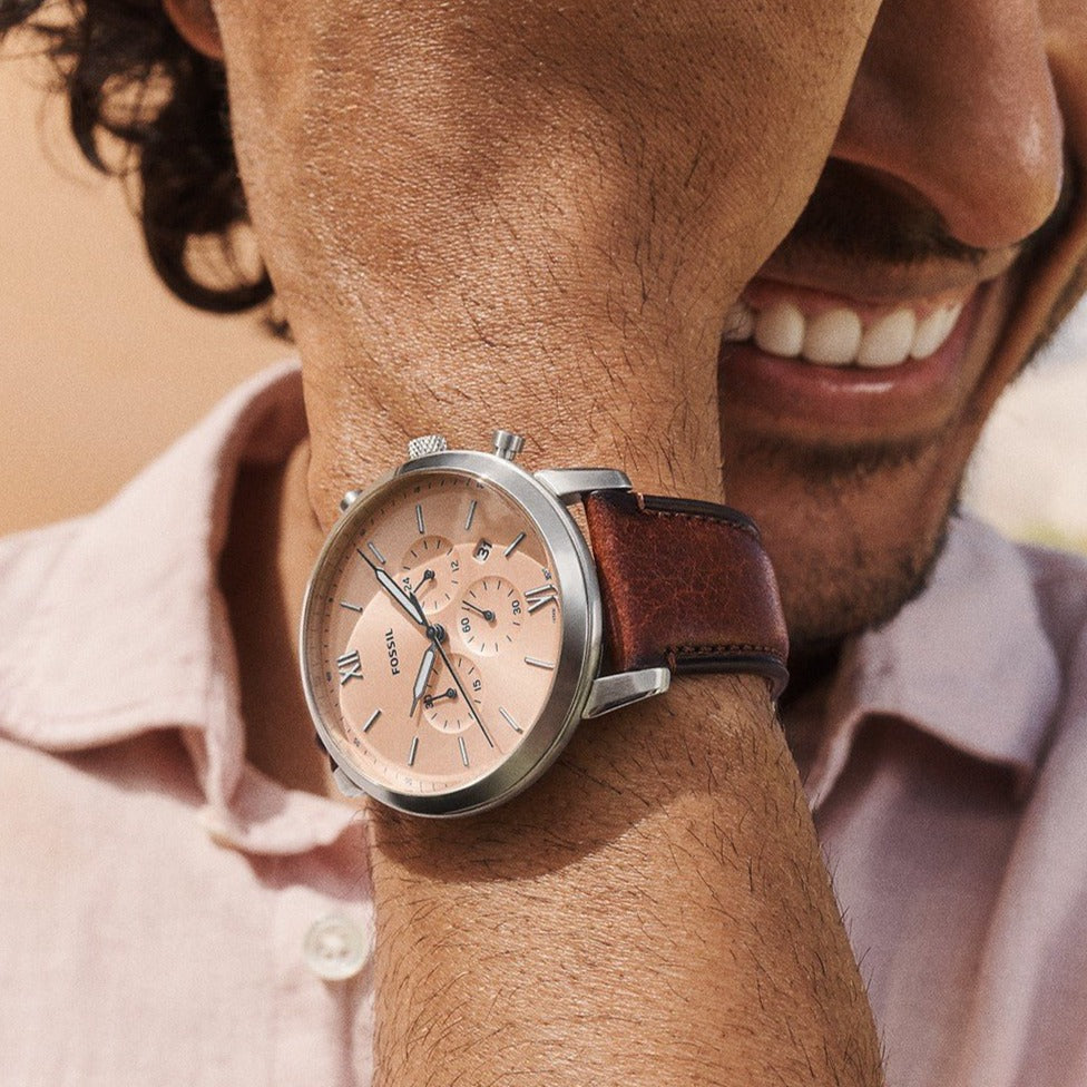 Fossil Neutra Chronograph Medium Brown LiteHide™ Leather Men's Watch | FS5982 | Time Watch Specialists