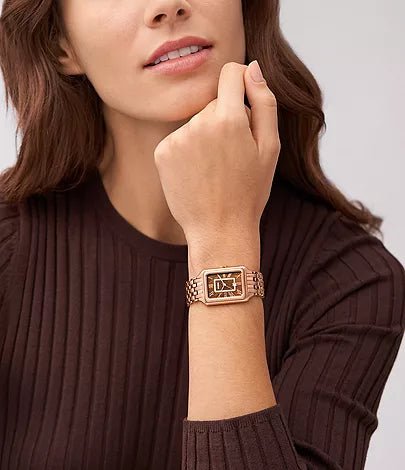 Fossil Raquel Three-Hand Date Rose Gold-Tone Stainless Steel Woman's Watch | ES5323 | Time Watch Specialists