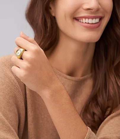 Fossil Ring Two-Hand Gold-Tone Stainless Steel Woman's Watch | ES5319 | Time Watch Specialists