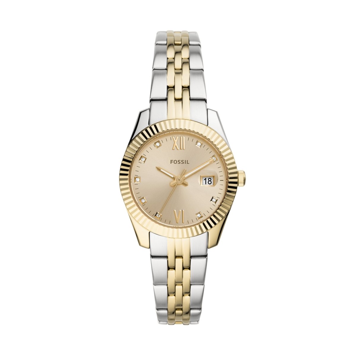 Fossil Scarlette Mini Three-Hand Date Two-Tone Women's Watch - ES4949 | Time Watch Specialists