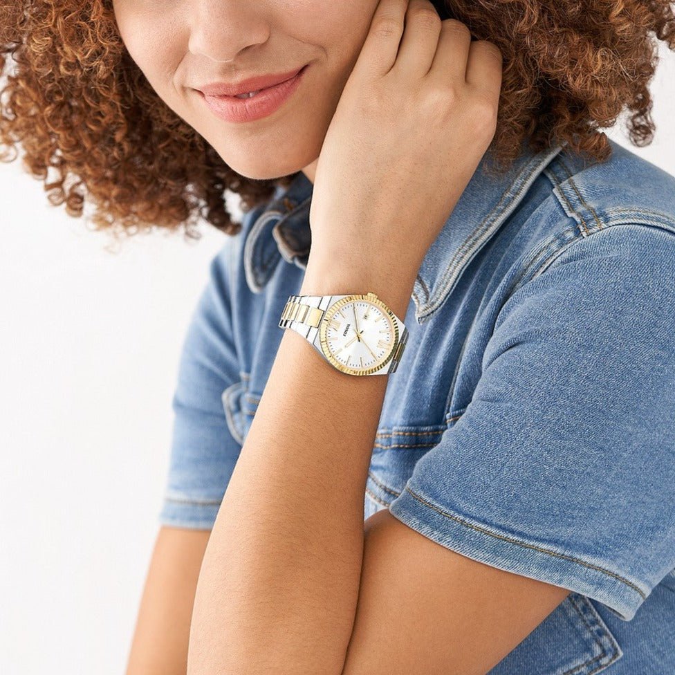 Fossil Scarlette Three-Hand Date Two-Tone Stainless Steel Women's Watch | ES5259 | Time Watch Specialists