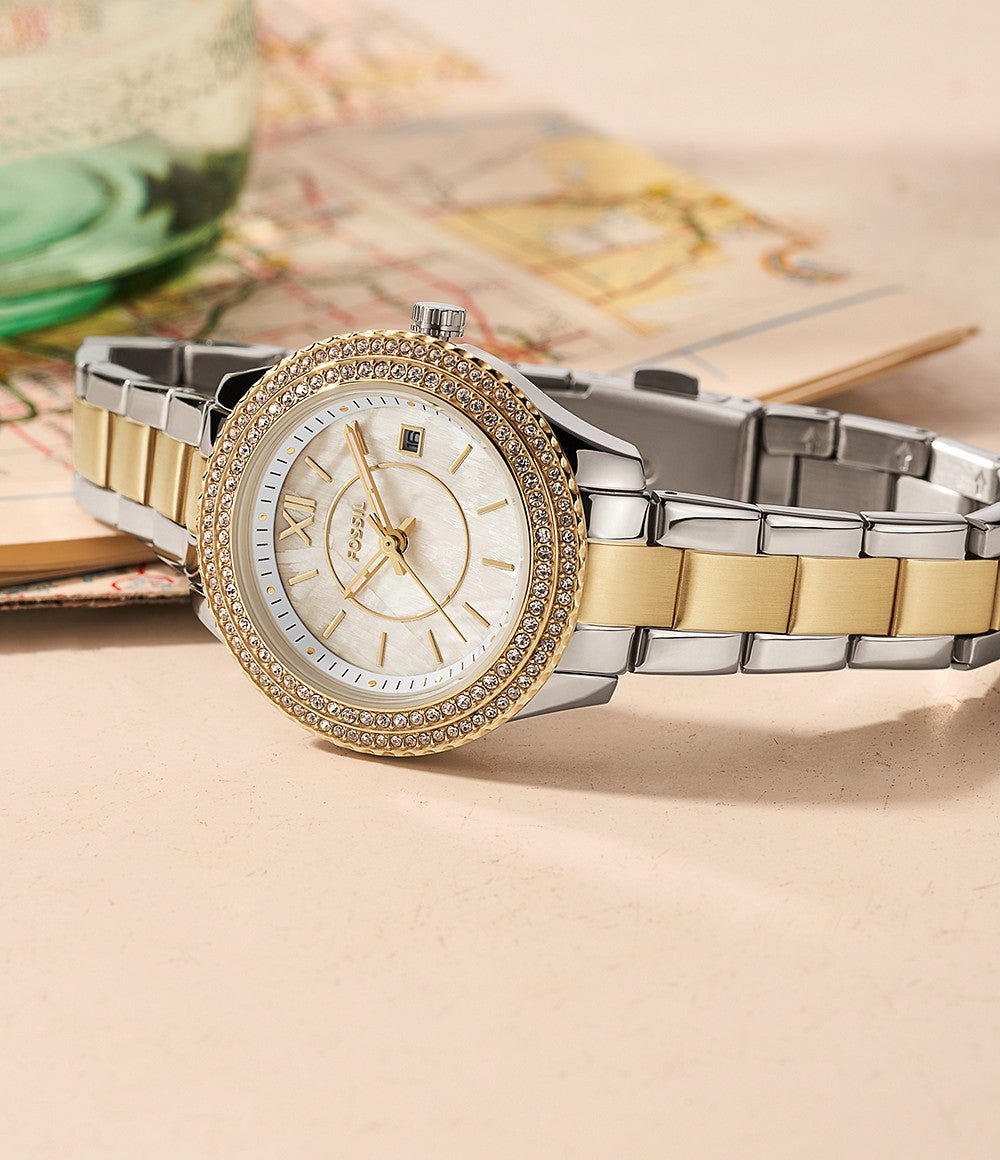 Fossil Stella Three-Hand Date Two-Tone Stainless Steel Watch - ES5138 | Time Watch Specialists