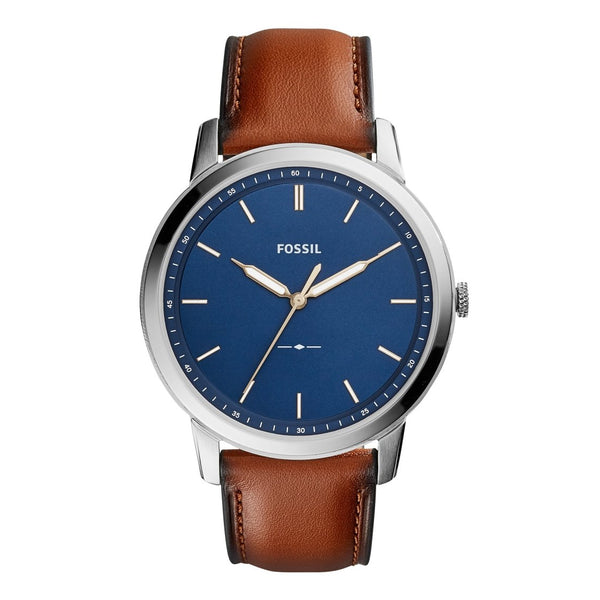 Fossil Minimalist Blue Dial and Brown Leather Strap 44mm Men's Watch | FS5304