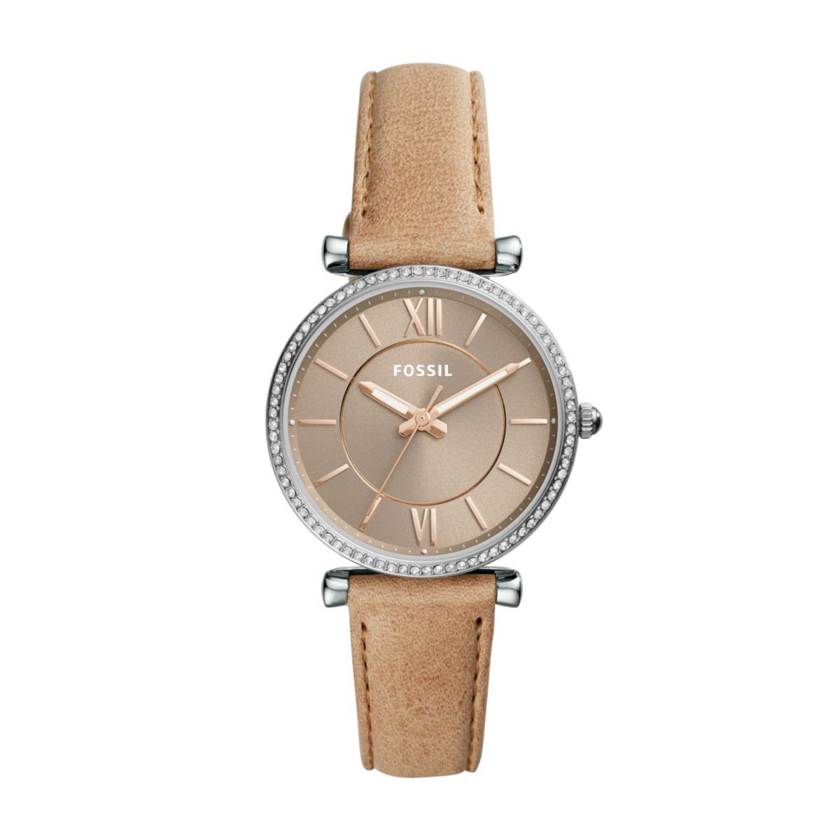 Fossil Women's Carlie Silver Round Leather Watch - ES4343E | Time Watch Specialists