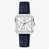 GUESS Silver Tone Case Navy Genuine Leather Woman's Watch | GW0309L1 | Time Watch Specialists