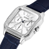 GUESS Silver Tone Case Navy Genuine Leather Woman's Watch | GW0309L1 | Time Watch Specialists