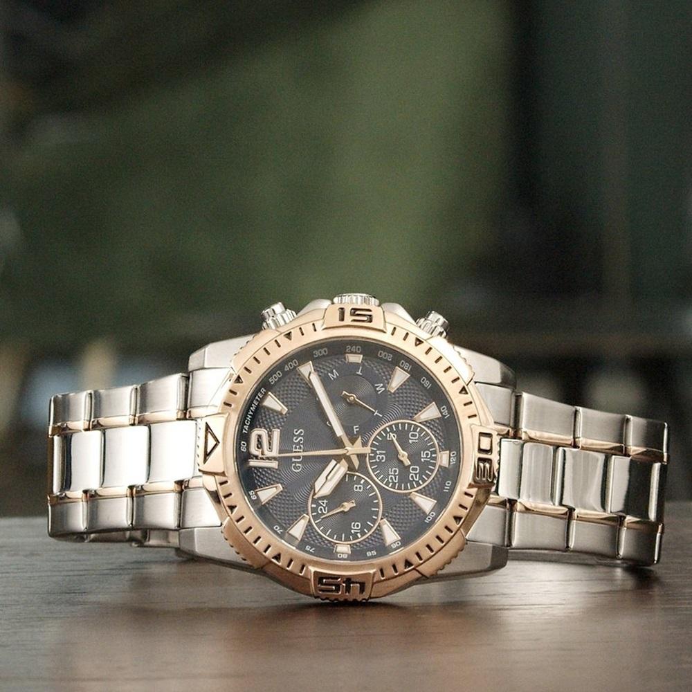 GUESS Sport Commander Pilot Silver & Rose Gold Men's Watch | GW0056G5 | TIME Watches