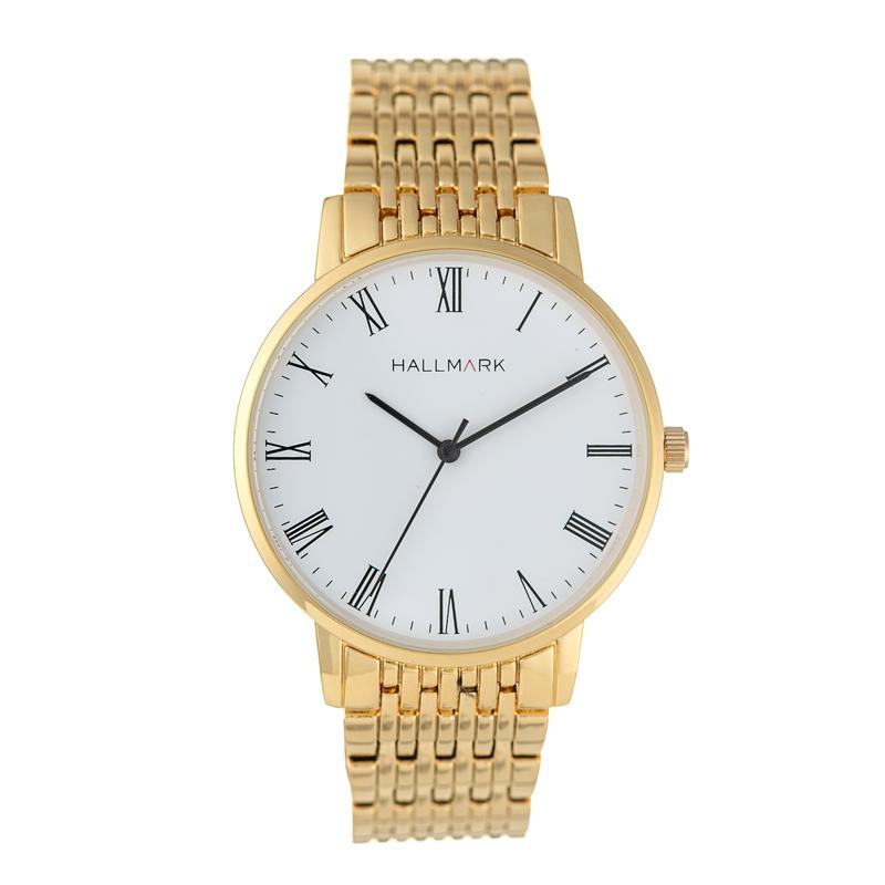 Hallmark MensGold Mesh White Dial Watch | Time Watch Specialists