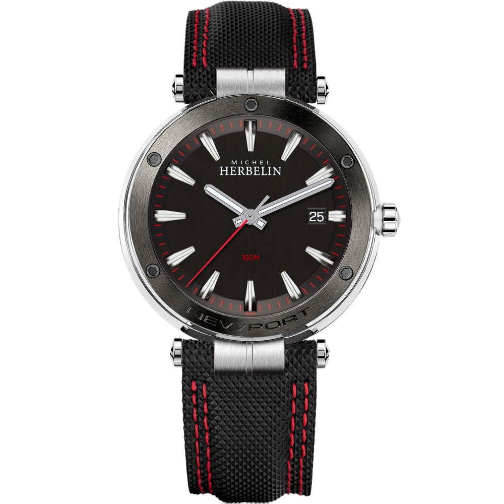 HERBELIN Newport Silver Dial and Black Steel Bracelet 40mm Men's Watch | 12288/AG44 | TIME Watches