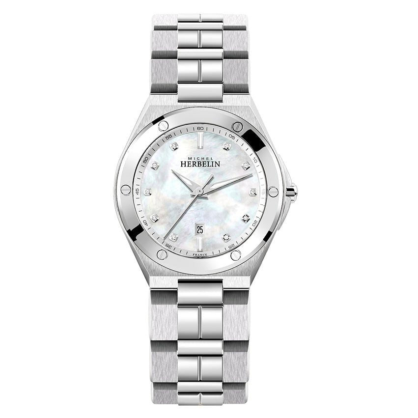 HERBELIN Cap Camarat Mother of Pearl Dial and Silver Steel Bracelet 32mm Women's Watch | 14245/B59 | TIME Watches
