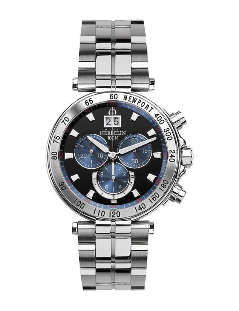 HERBELIN Newport Black Dial and Black Steel Bracelet 42mm Men's Watch | 36695/B65 | TIME Watches