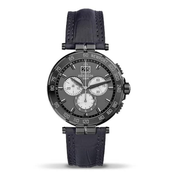 HERBELIN Newport Black Dial and Black Leather 44mm Men's Watch | 36656/GN33 | TIME Watches
