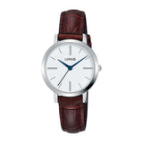 Lorus Brown Leather Strap White Dial Woman's Watch | RG289QX9 | Time Watch Specialists