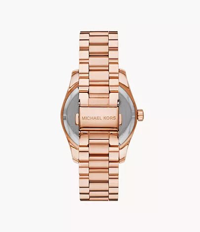 Michael Kors Lexington Three-Hand Rose Gold-Tone Stainless Steel Woman's Watch | MK7444 | Time Watch Specialists