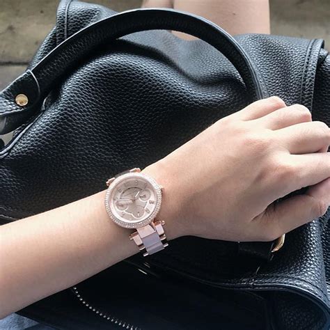 Michael Kors Parker Rose Gold Round Acetate Women's Watch - MK6110 | Time Watch Specialists