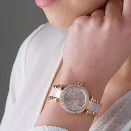 Michael Kors Parker Rose Gold Round Acetate Women's Watch - MK6110 | Time Watch Specialists
