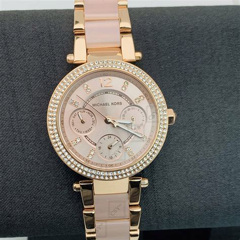 Michael Kors Parker Rose Gold Round Acetate Women's Watch - MK6110 | Time Watch Specialists